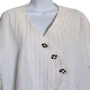 Pucker Textured Button Front Blazer XL White Lagenlook Niche Nilgun Derman